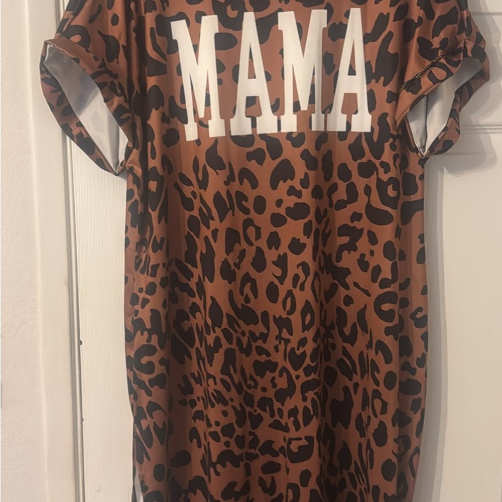 Brown Leopard Print 'MAMA' T-Shirt Dress